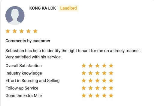 Client review from Kong Ka Lok for Sebastian Teo Wee Kee