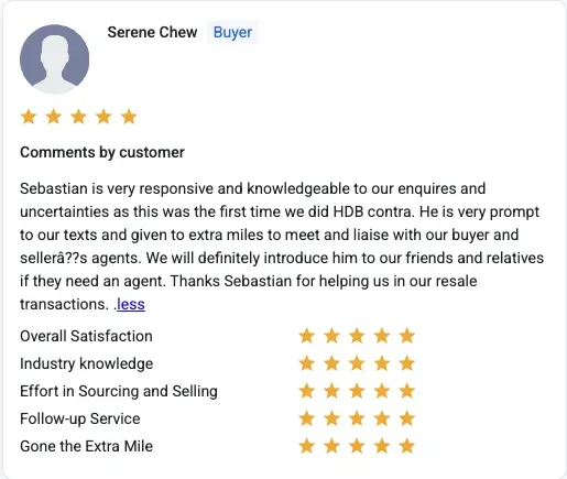 Client review from Serene Chew for Sebastian Teo Wee Kee