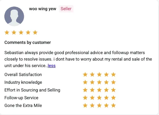Client review from Woo Wing Yew for Sebastian Teo Wee Kee
